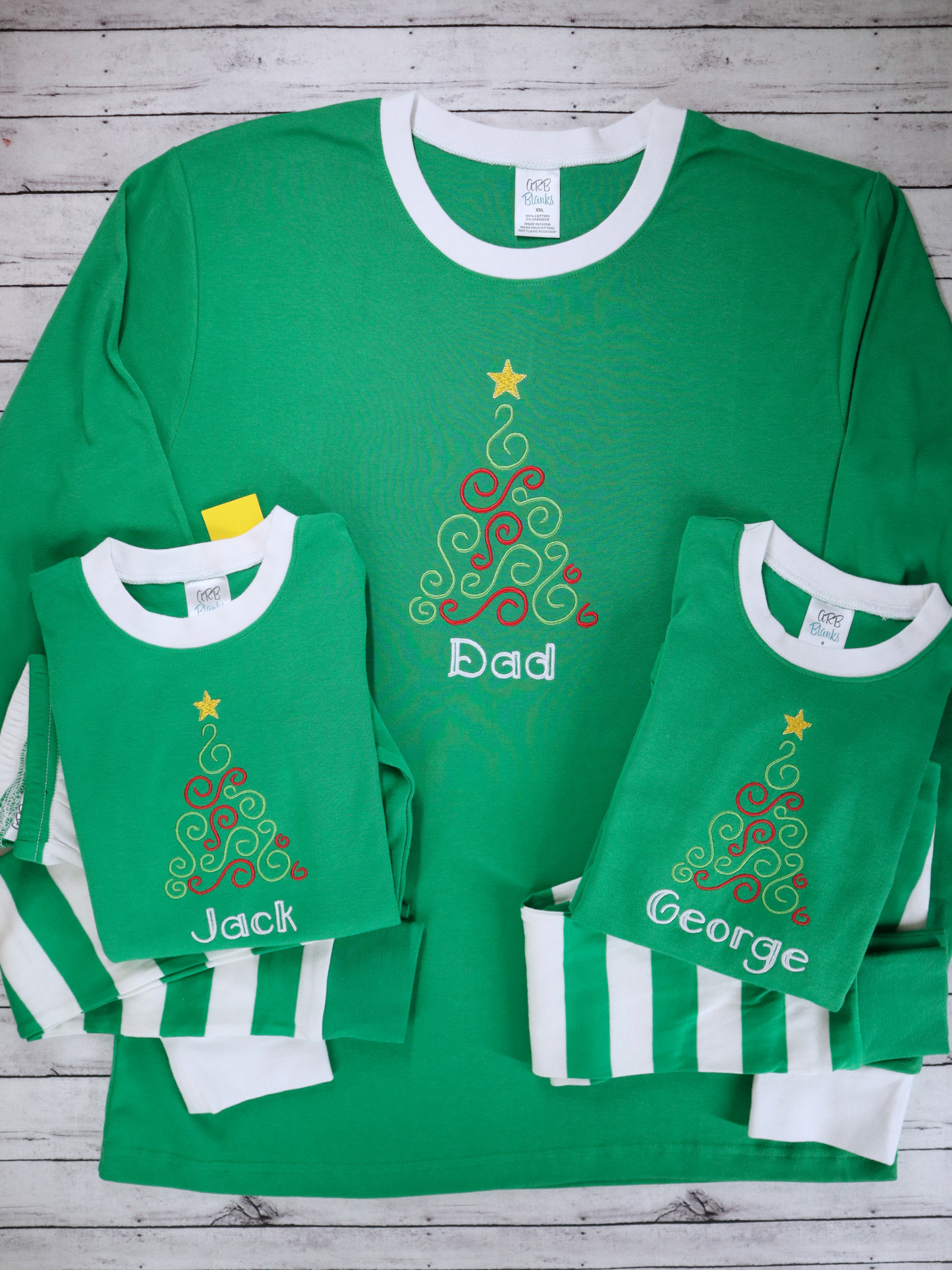PRE-ORDER ONLY * Kids HOLIDAY PJs! 2025 * RTS mid-November * Green White Stripe