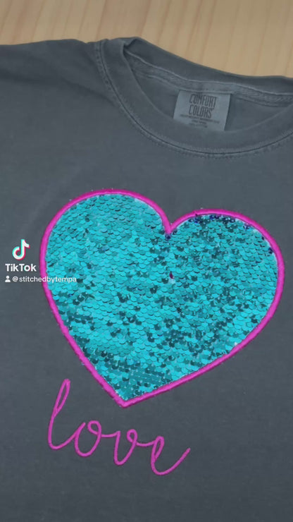 Sweet Kids' Valentine’s Shirt – Heart Embroidered Applique with Flippy Sequins