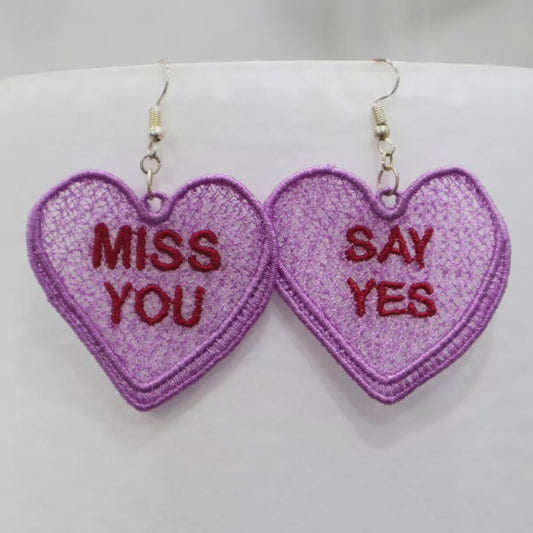 Freestanding Lace Conversation Hearts * Valentine's Earrings