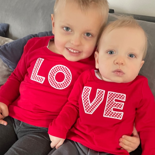 LO-VE Valentine’s Sibling Shirt Set | Matching LOVE Appliqué Tees for Babies, Toddlers & Kids